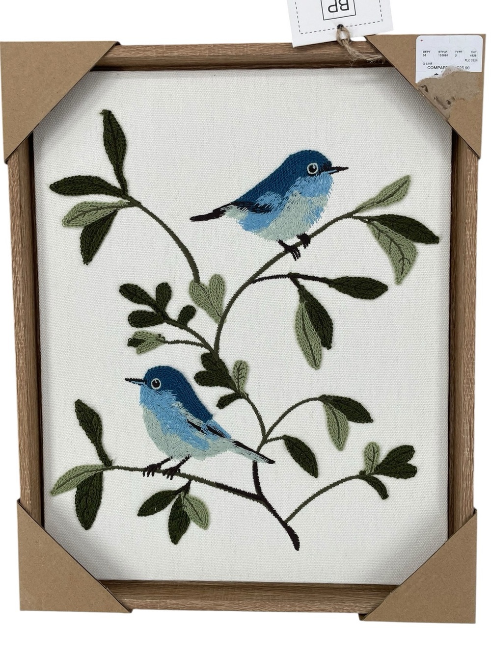 BP Home Embroidered Bird Wall Art – 12x15, New, Framed Textile